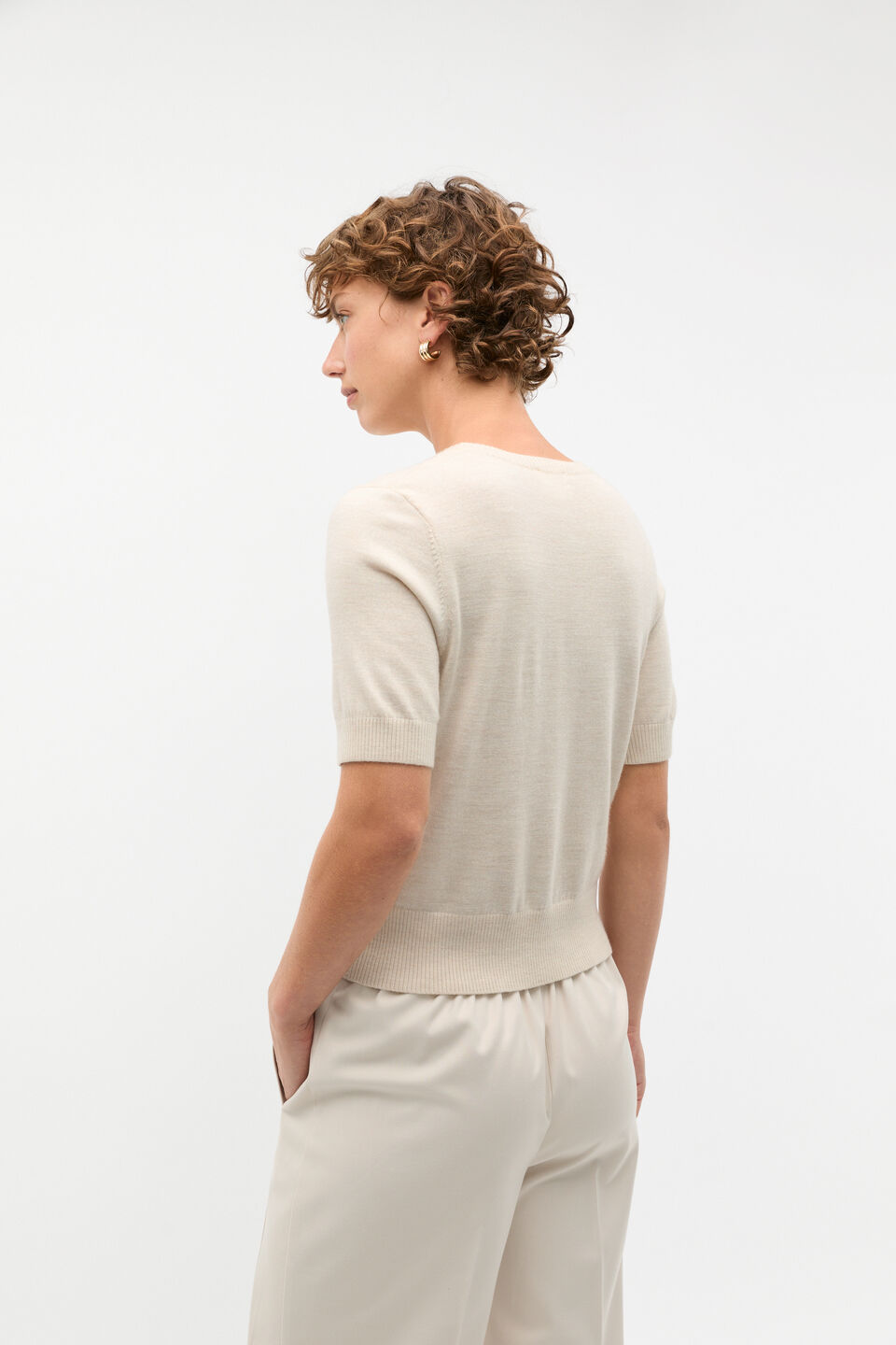 Merino Wool Crew Neck Tee  Oat Marle