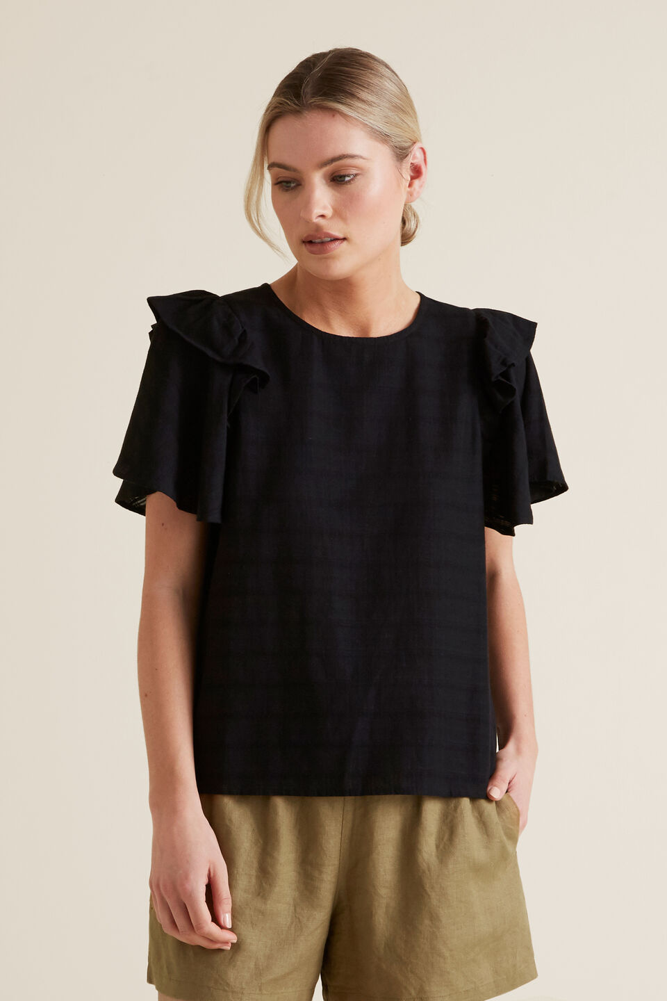 Frill Sleeve Check Blouse  