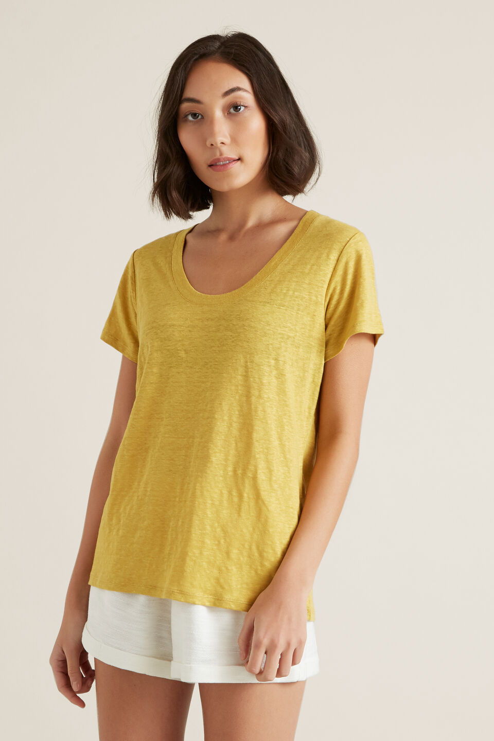 Linen Scoop Neck Tee  