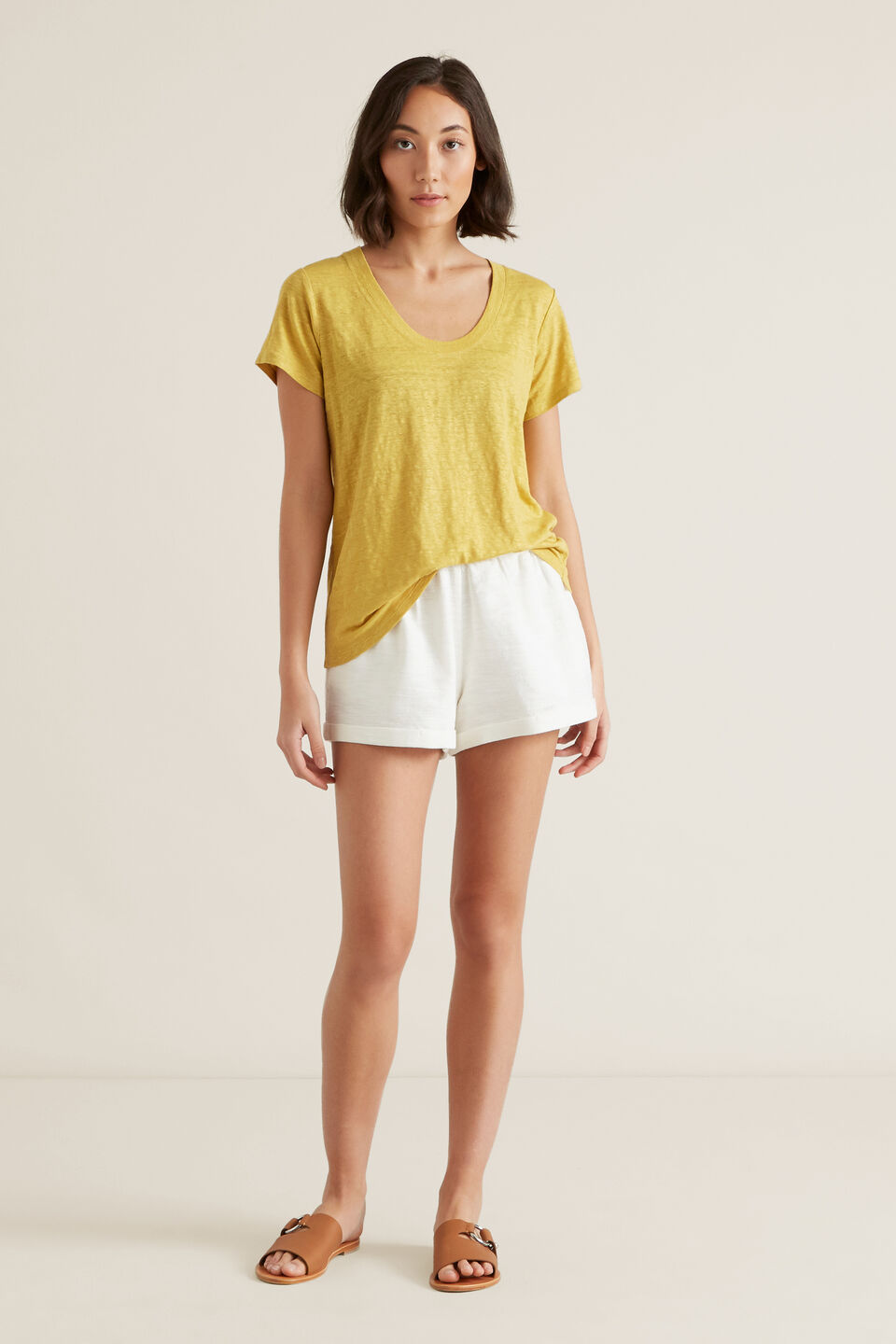Linen Scoop Neck Tee  