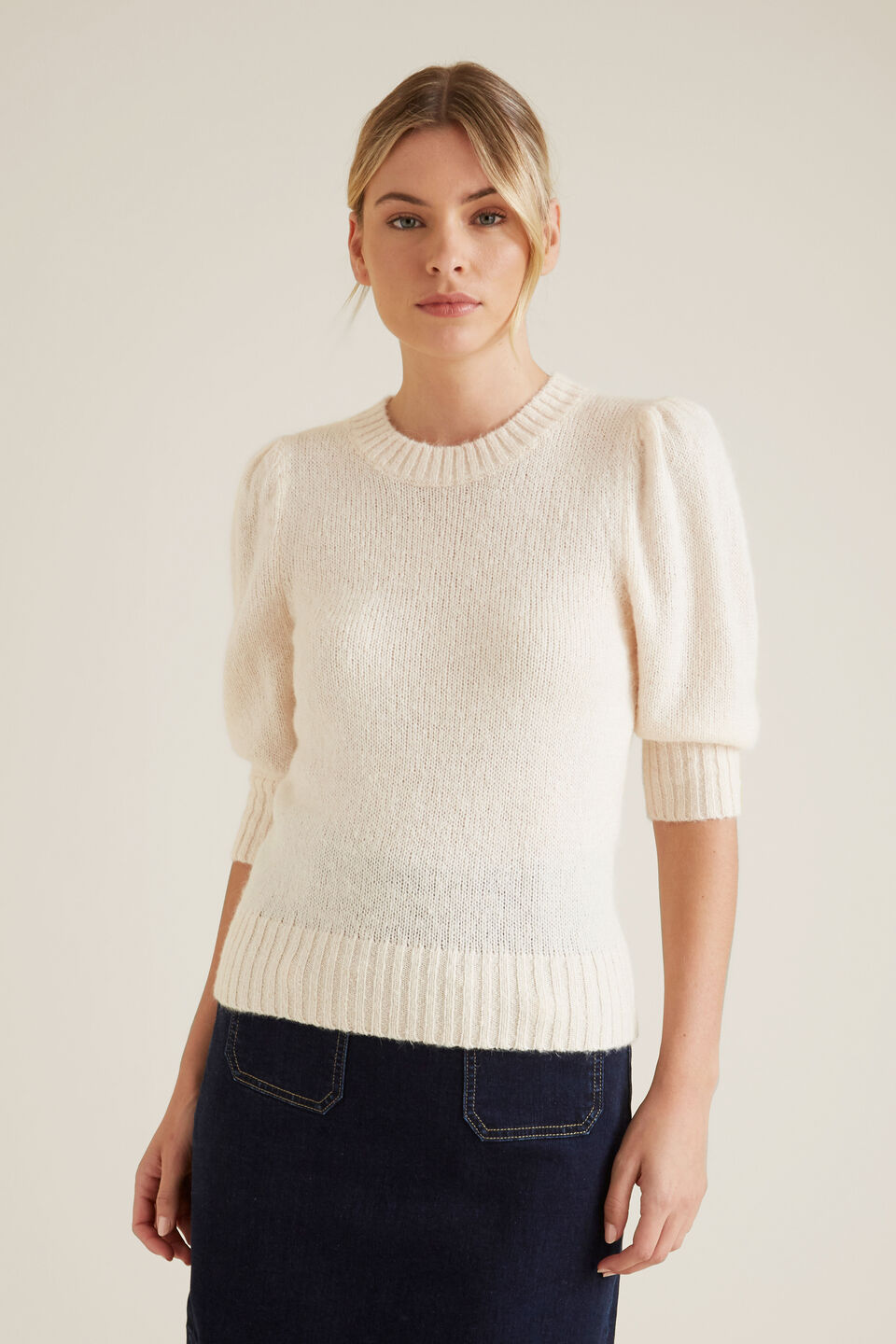 Gathered Sleeve Crop Sweater  