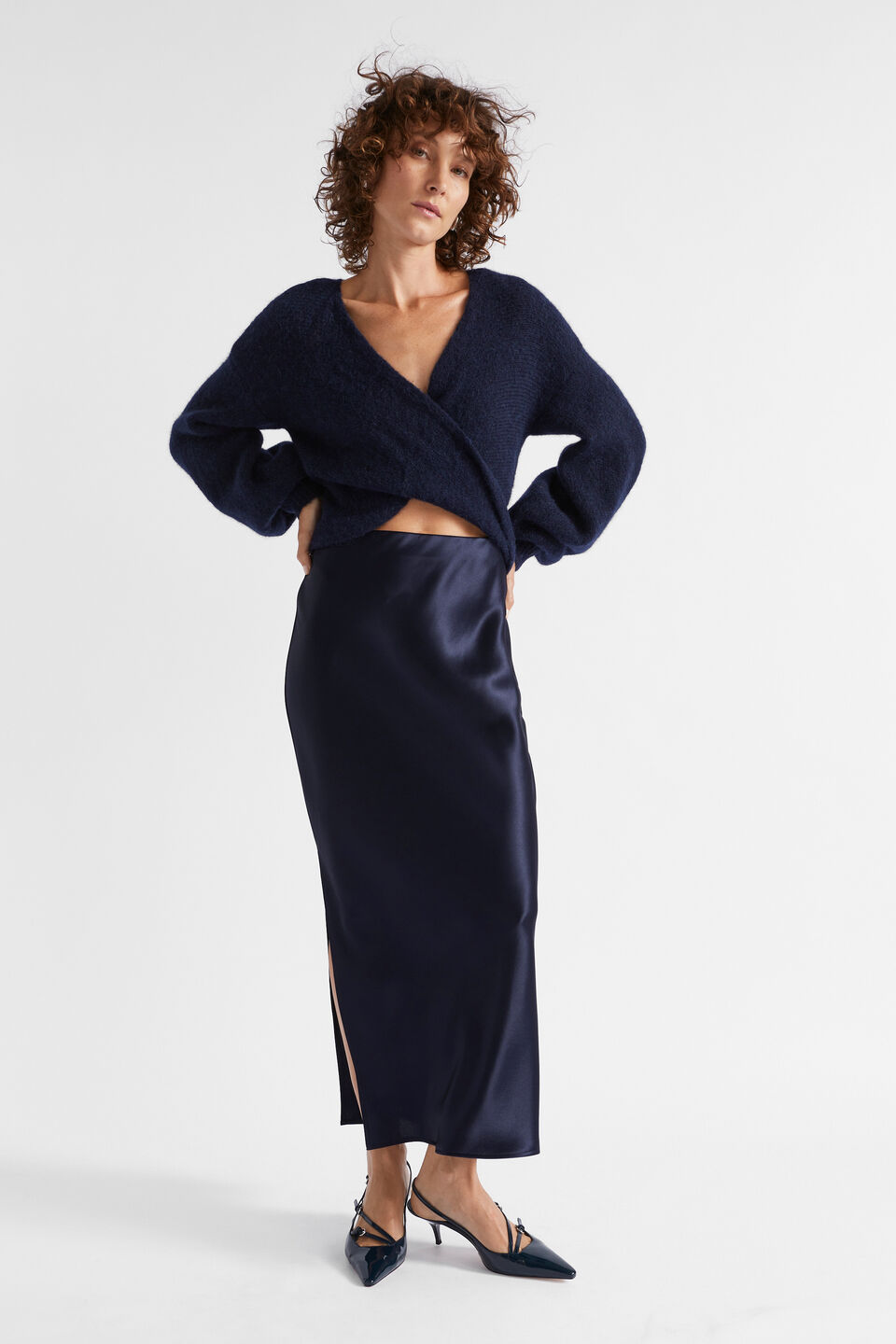 Wool Blend Drape Twist Knit  Midnight Sky