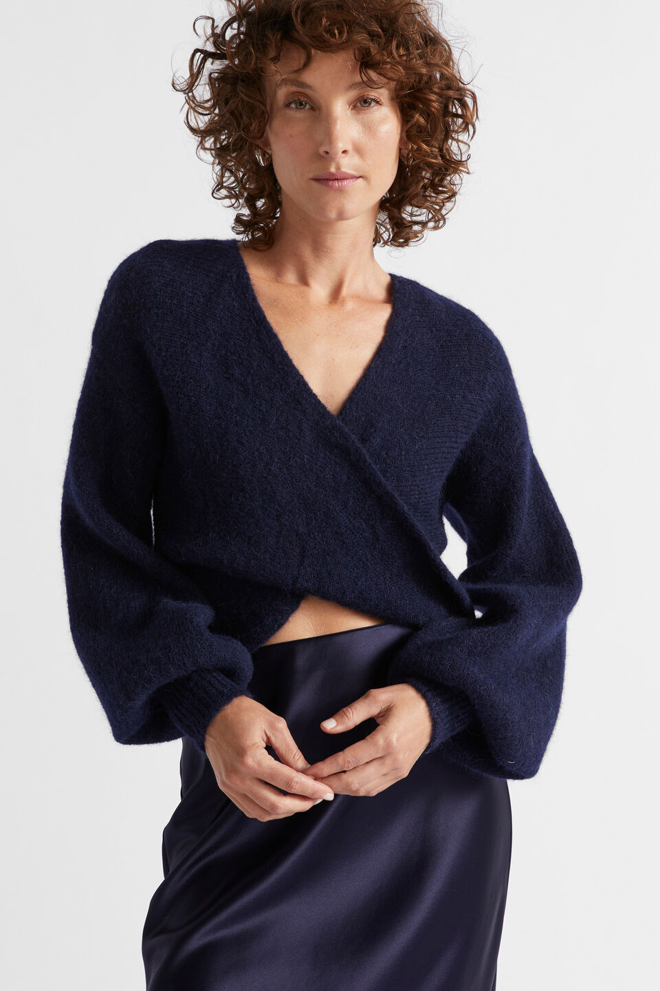 Wool Blend Drape Twist Knit  Midnight Sky