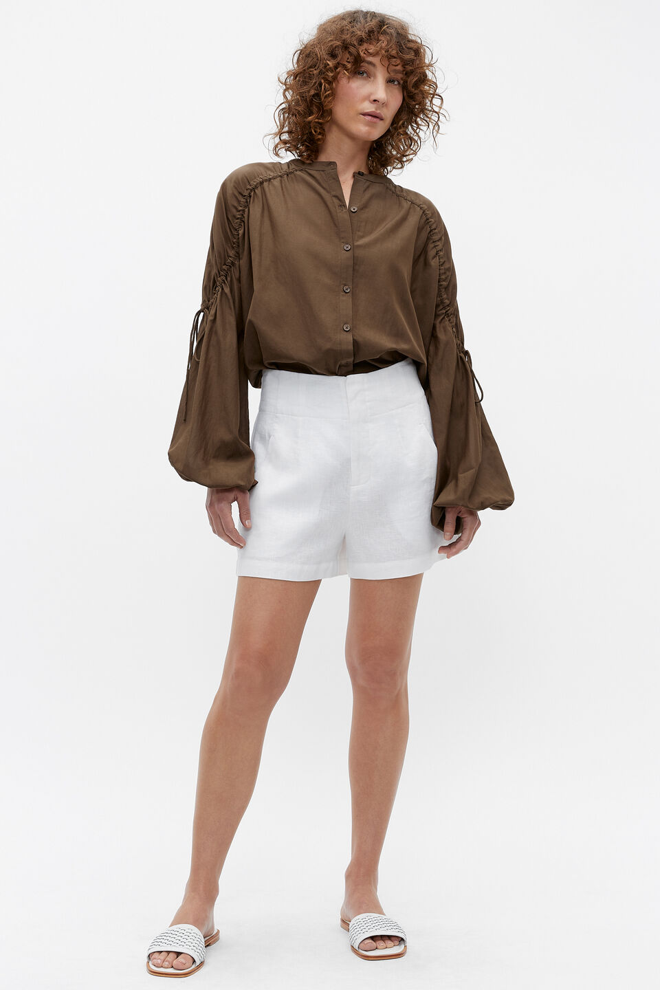 Voile Button Down Blouse  Dark Praline