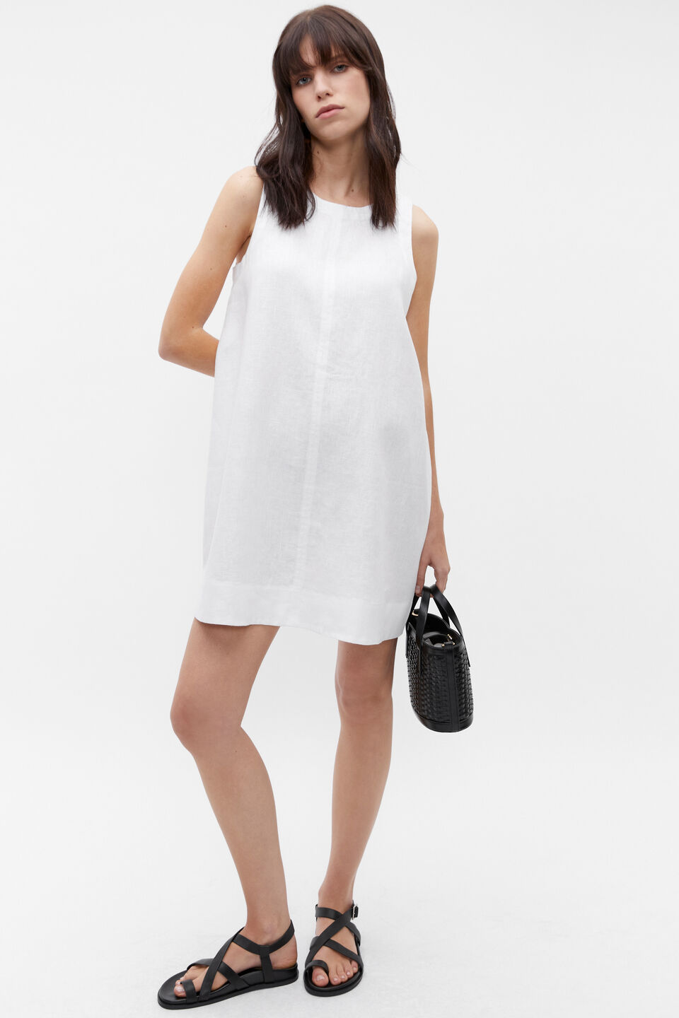 Core Linen Swing Mini Dress  Whisper White