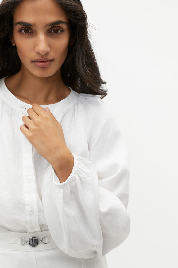Linen Button Down Blouse  Whisper White  hi-res