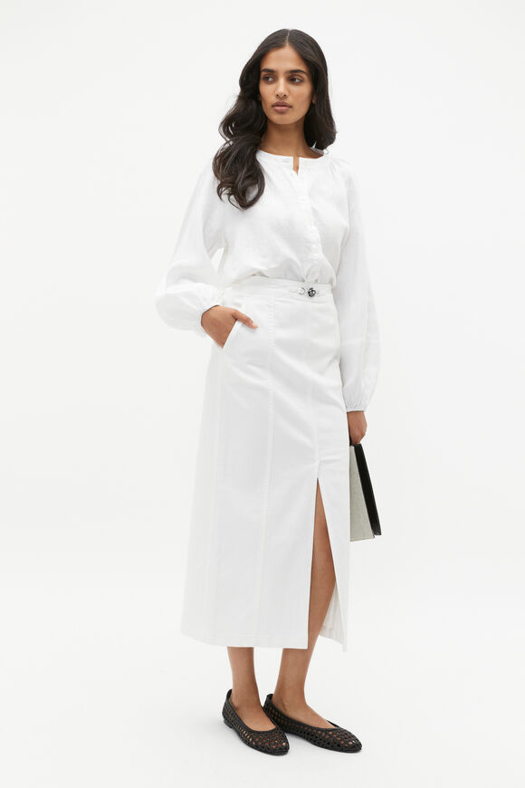 Linen Button Down Blouse  Whisper White  hi-res
