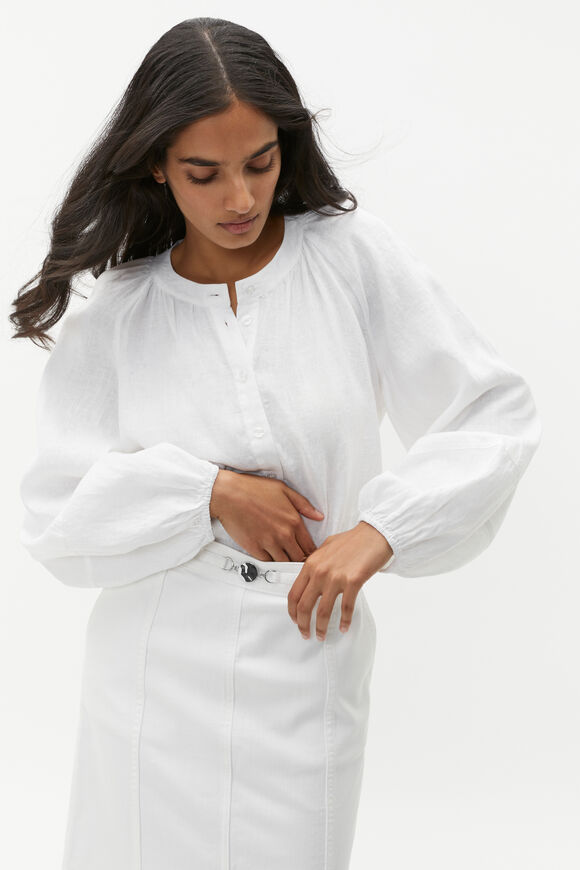 Linen Button Down Blouse  Whisper White  hi-res