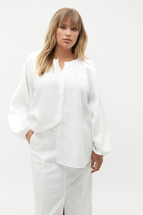 Linen Button Down Blouse  Whisper White  hi-res