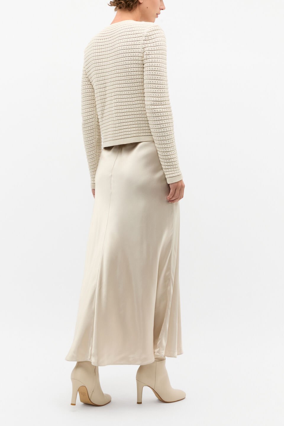 Satin Midi Swing Skirt  Oat