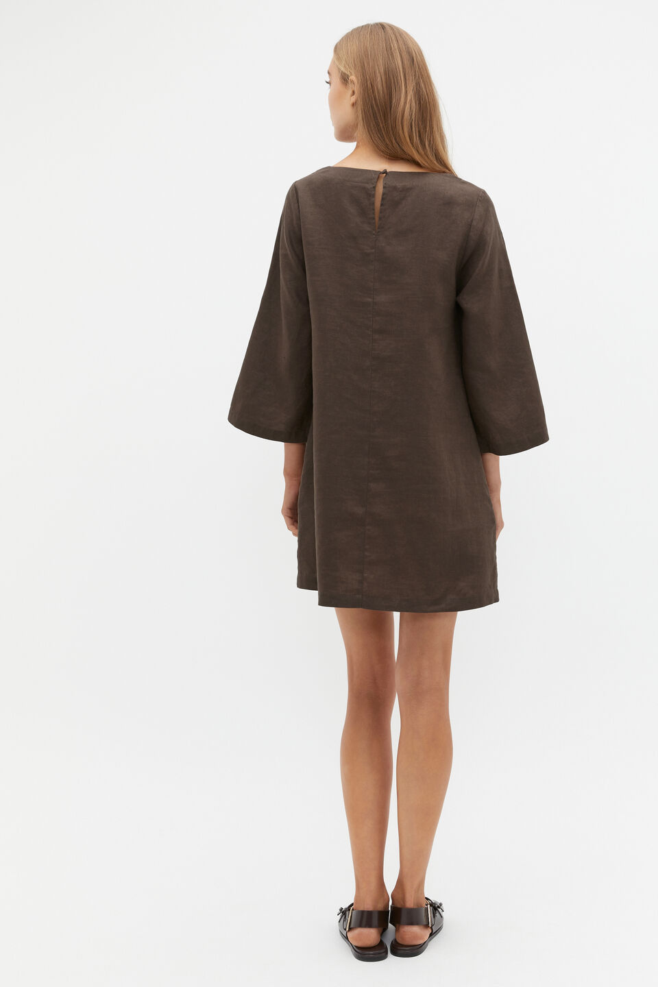 Linen Square Neck Mini Dress  Dark Espresso