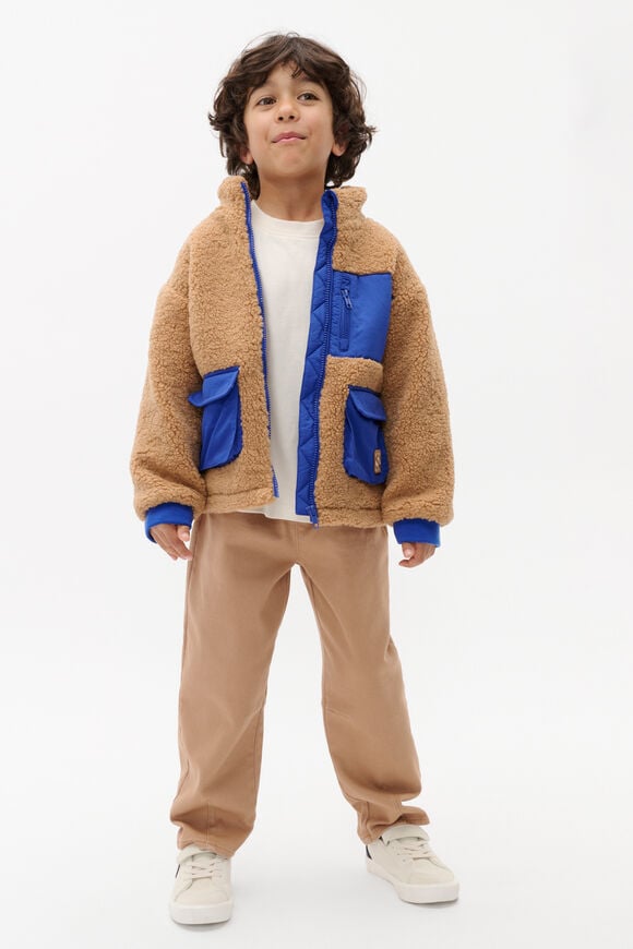Colourblock Teddy Jacket  Salted Caramel  hi-res