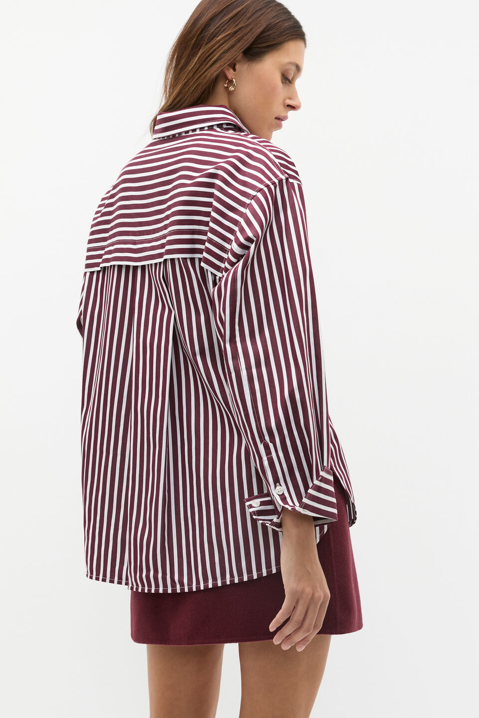 Cotton Stripe Shirt  Plum Red Stripe
