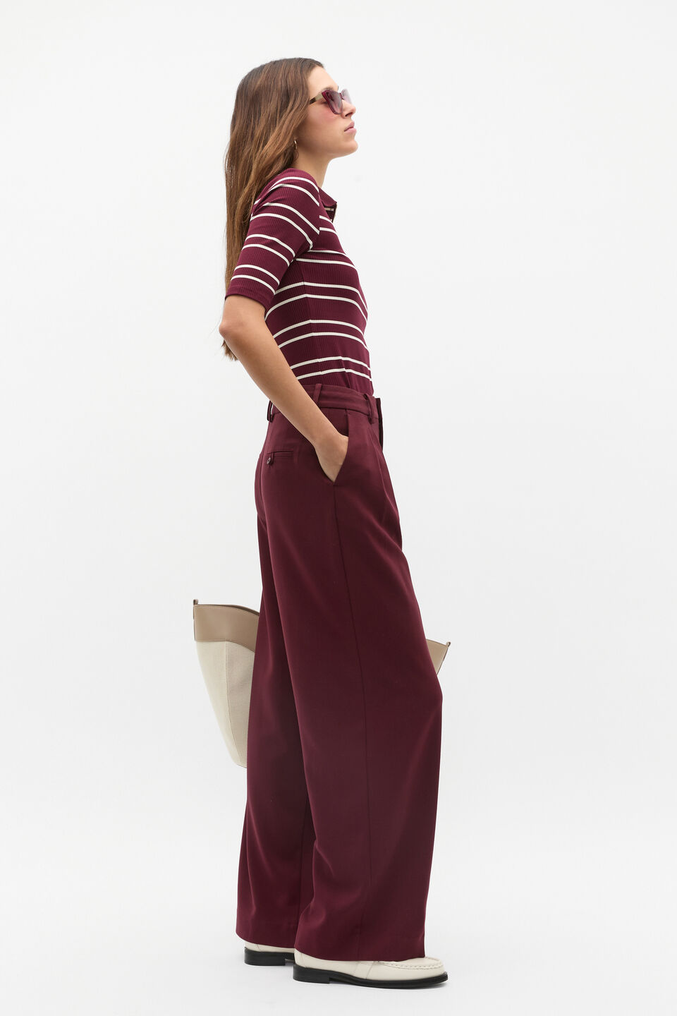 Tailored Pleat Pant  Plum Red