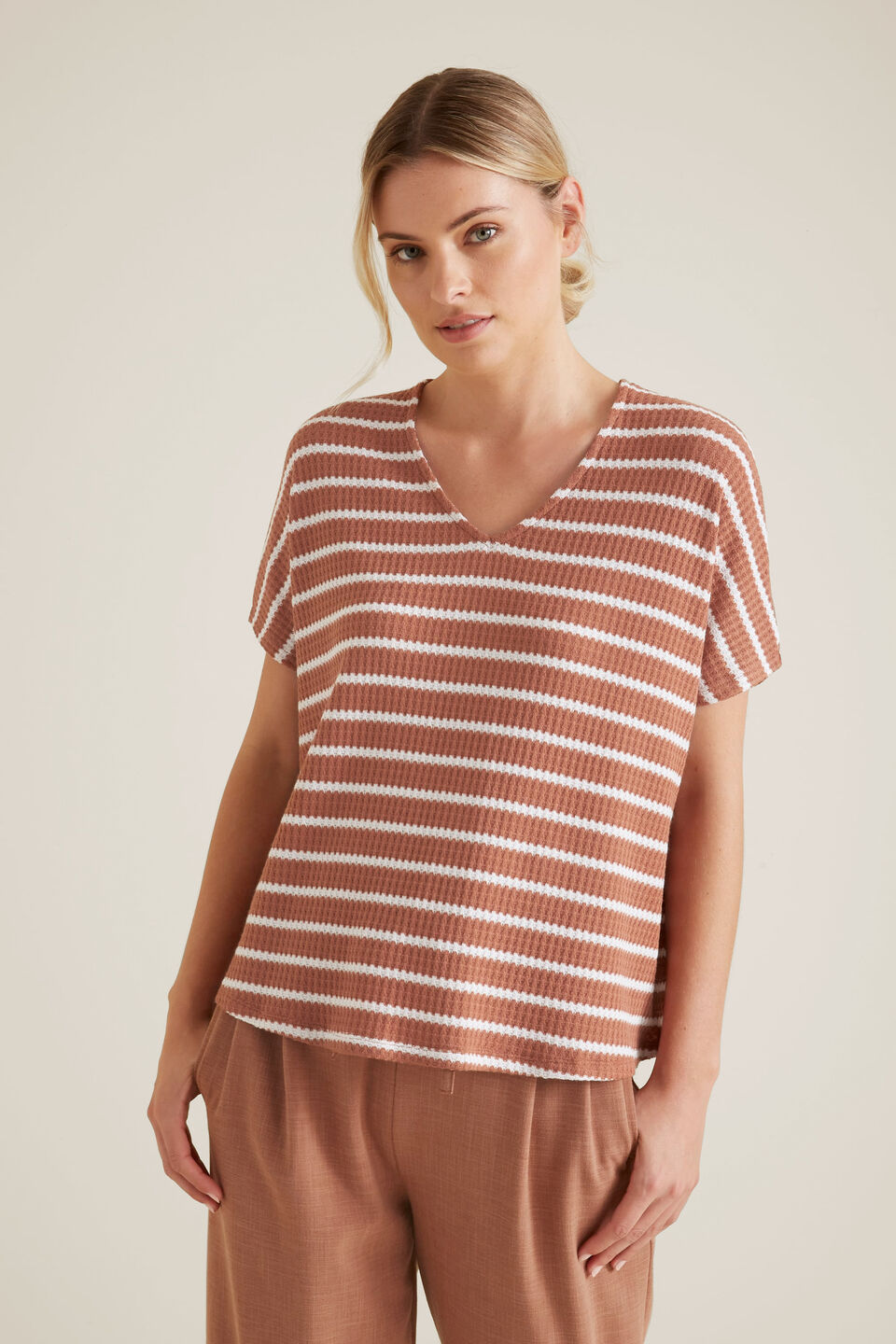V Neck Textured Tee  
