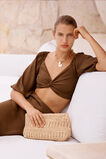 Satin Twist Front Crop Top  Pecan Brown  hi-res