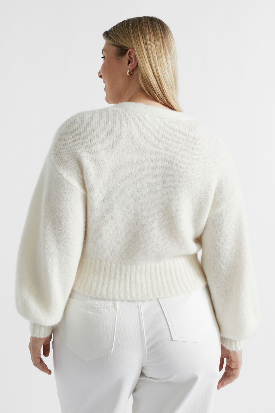 Wool Blend V Neck Knit  Cloud Cream