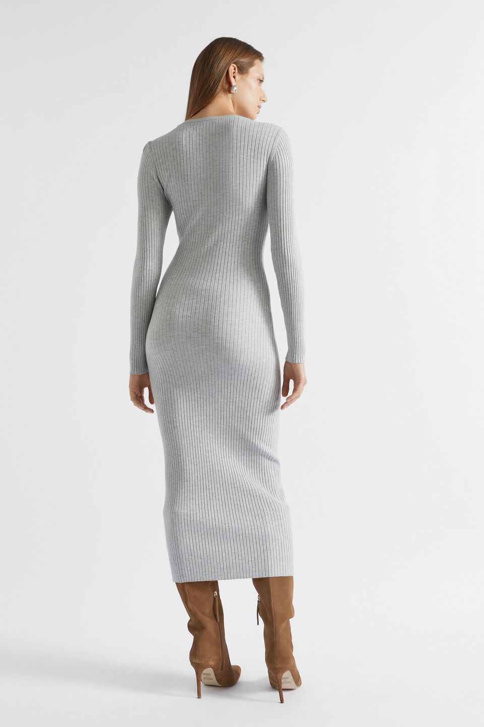 Rib Knit Crew Neck Dress  Silver Marle