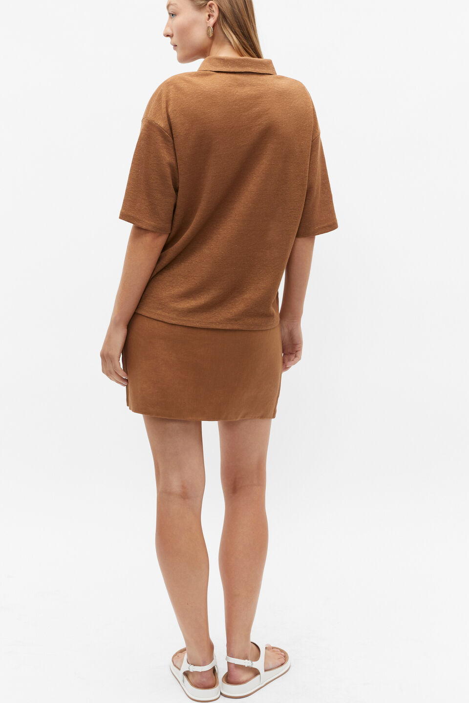 Linen Polo Top  Cinnamon Spice