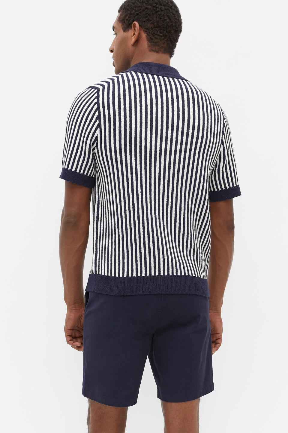 Textured Button Down Knit  Midnight Stripe