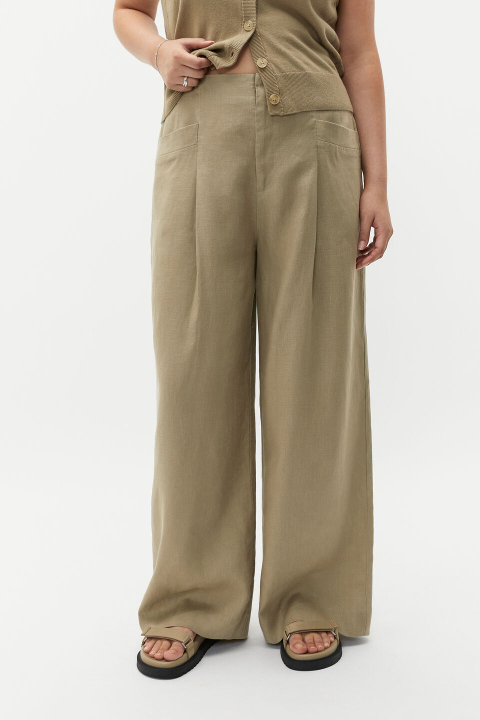 Linen High Rise Pleat Pant  Rosemary