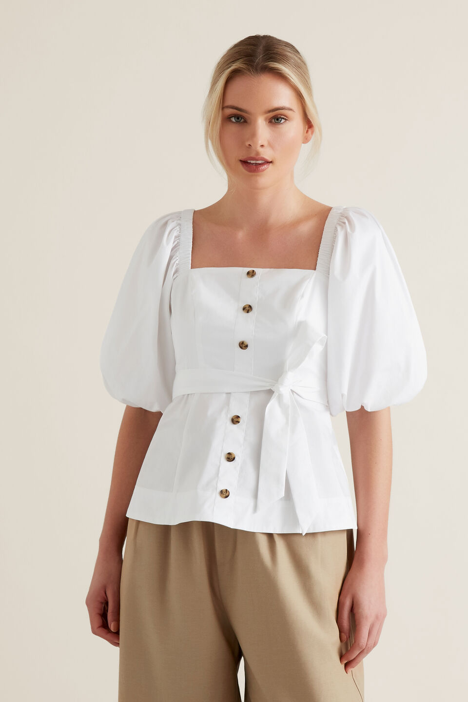 Tie Blouson Sleeve Top  