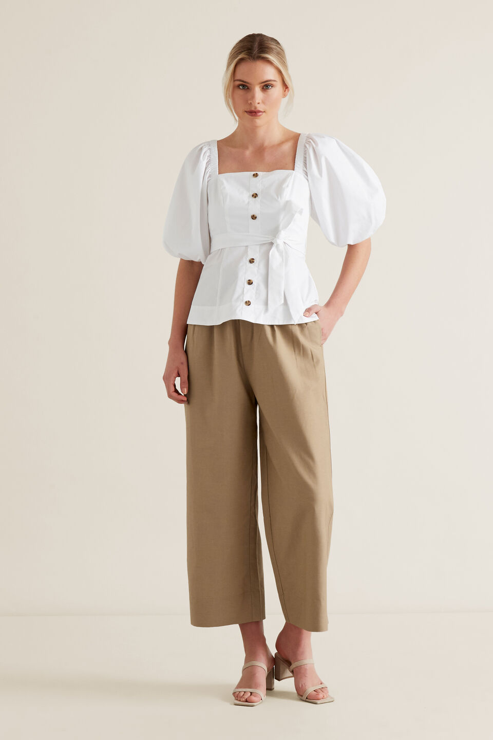 Tie Blouson Sleeve Top  