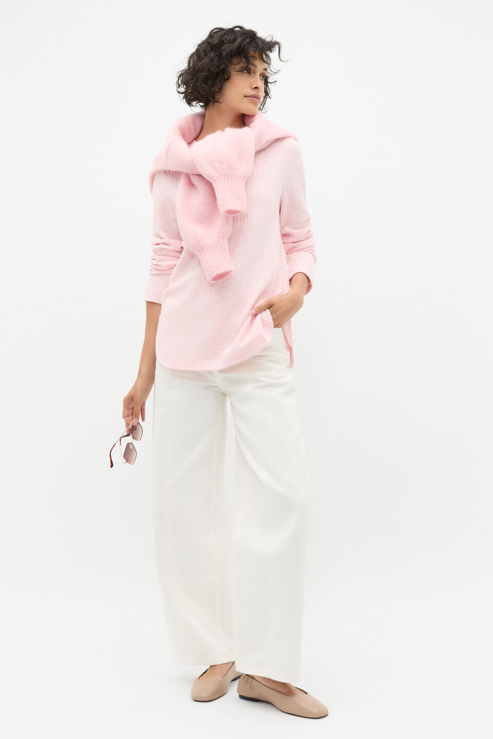 Textured Long Sleeve Top  Rose Petal Twist