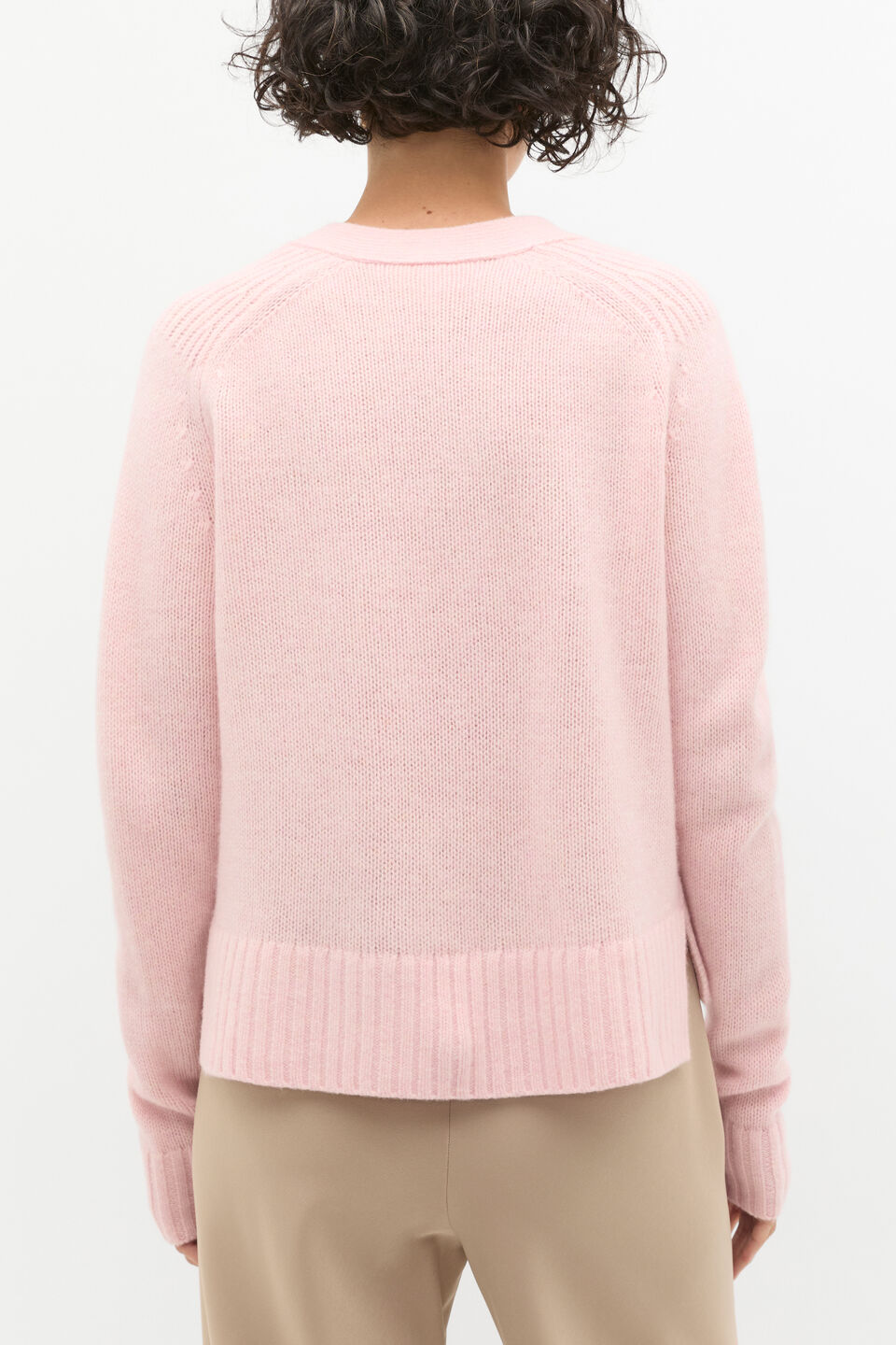 Merino Wool V Neck Pocket Cardigan  Rose Petal Marle