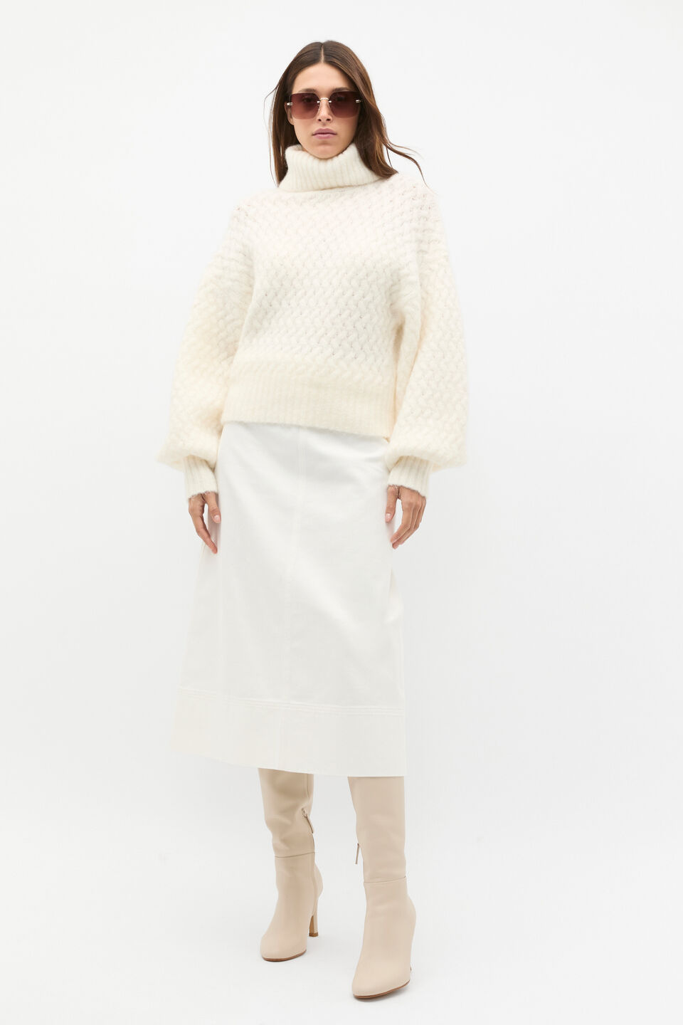 Lofty Textured Roll Neck Knit  Cloud Cream