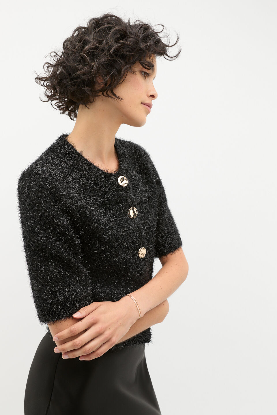 Lurex Tinsel Crop Cardi  Black