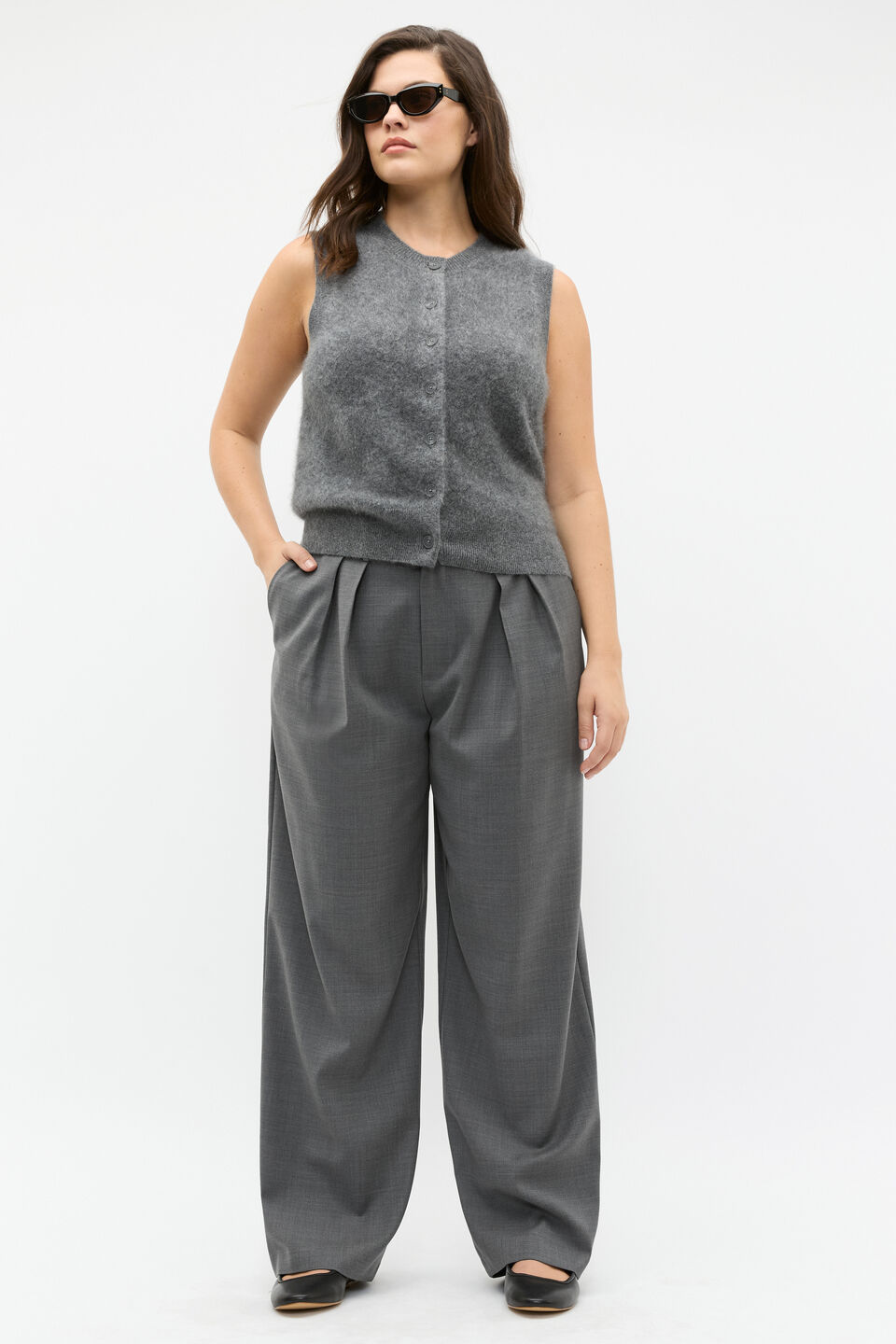 Brushed Cashmere Button Vest  Charcoal Grey Marle