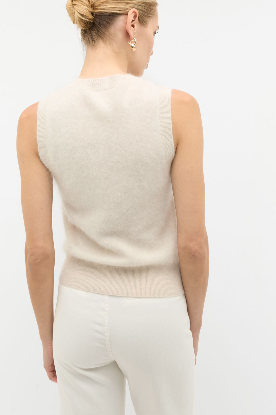 Brushed Cashmere Button Vest  Oat Marle