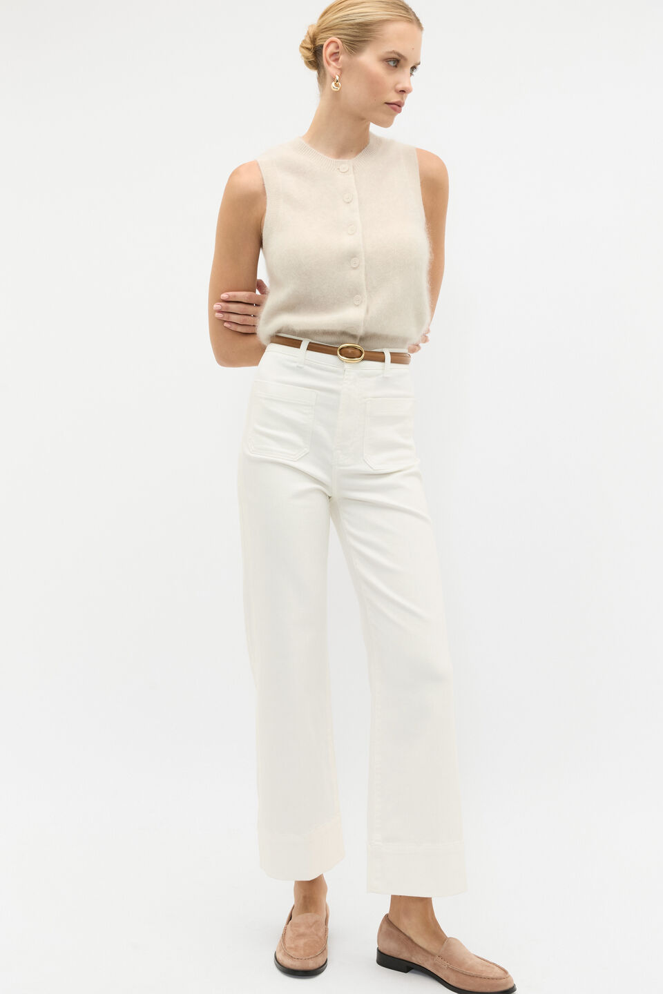 Brushed Cashmere Button Vest  Oat Marle