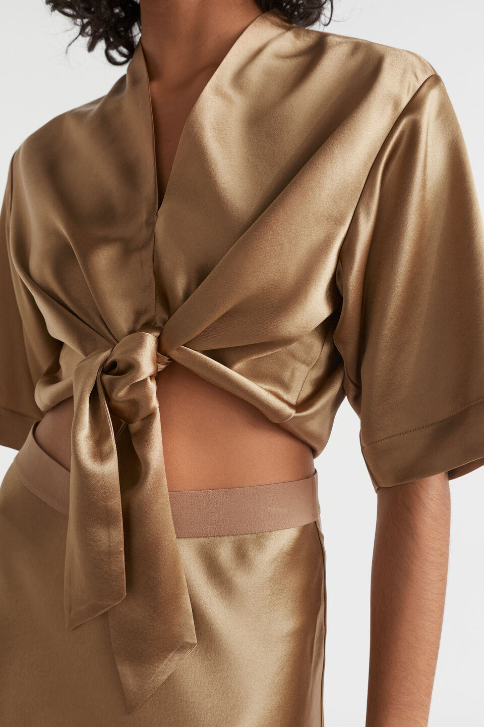 Satin Tie Front Top  Deep Brass