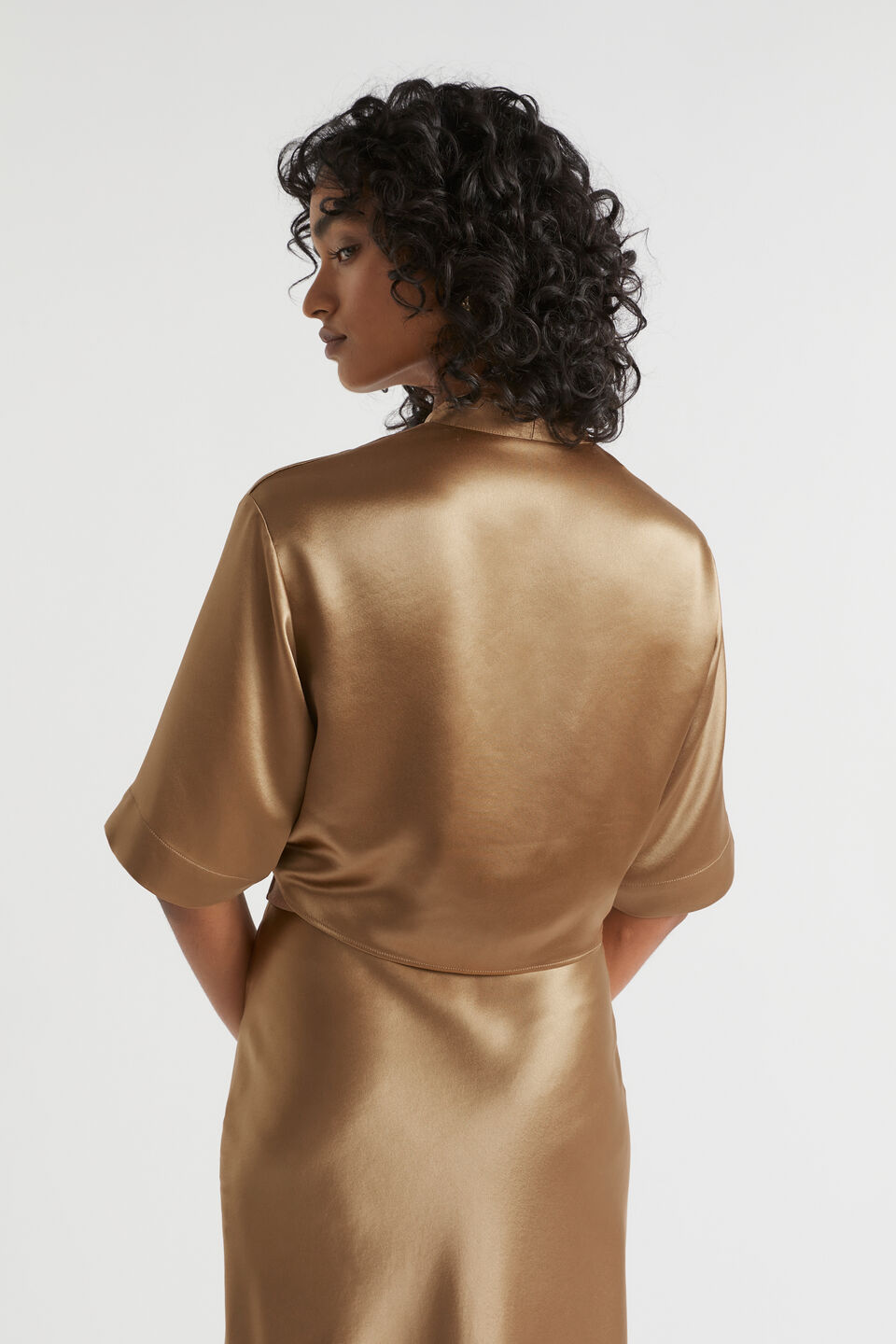 Satin Tie Front Top  Deep Brass