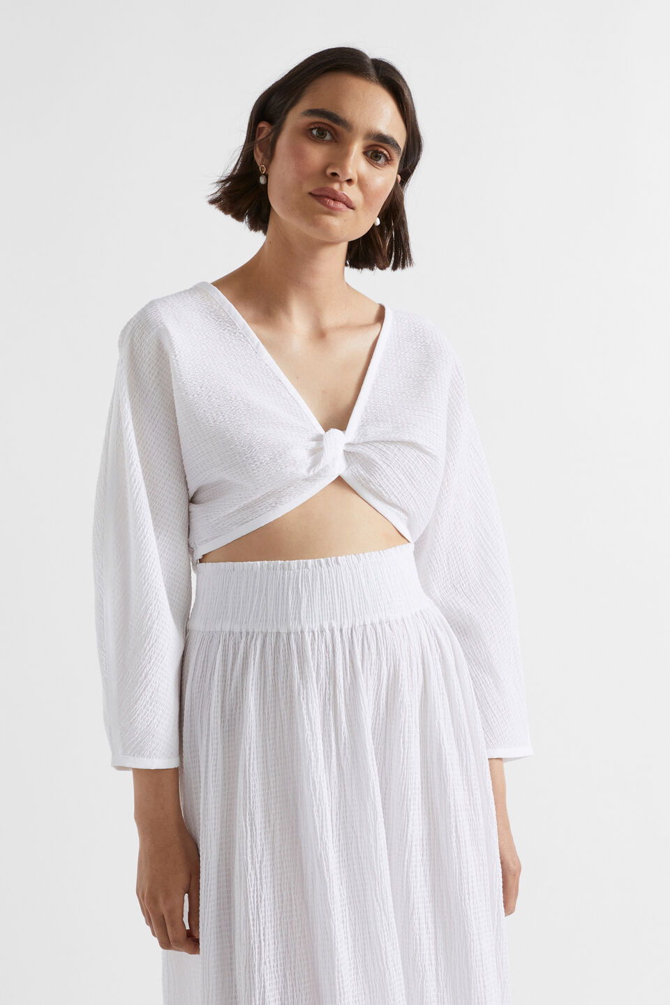 Textured Cotton Twist Top  Whisper White
