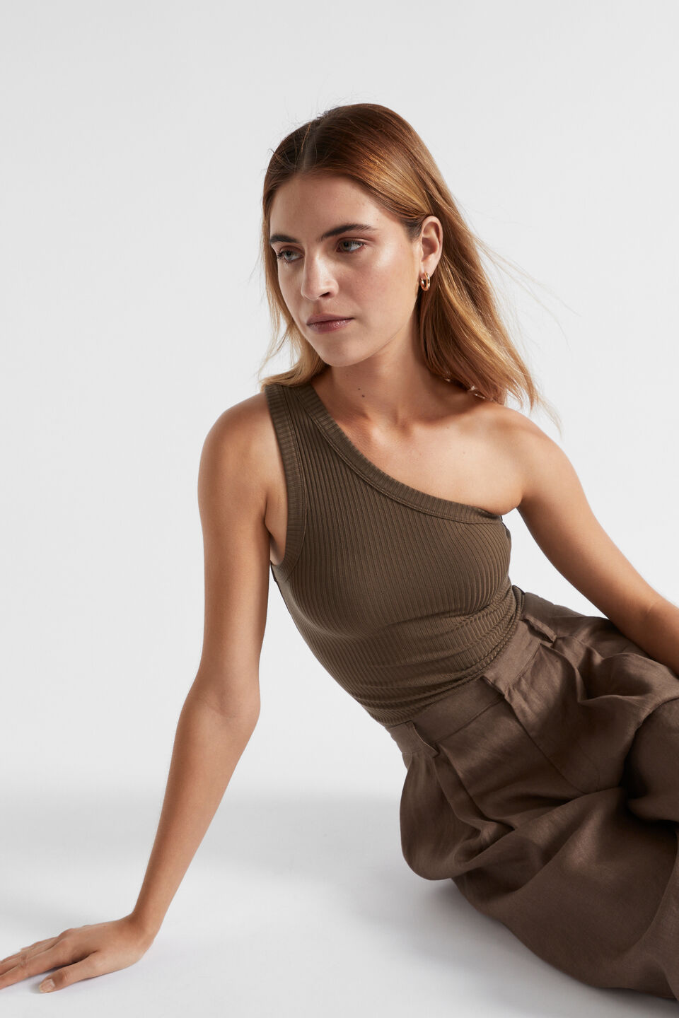 Rib One Shoulder Tank  Affogato