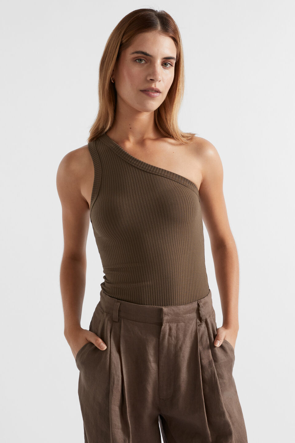 Rib One Shoulder Tank  Affogato