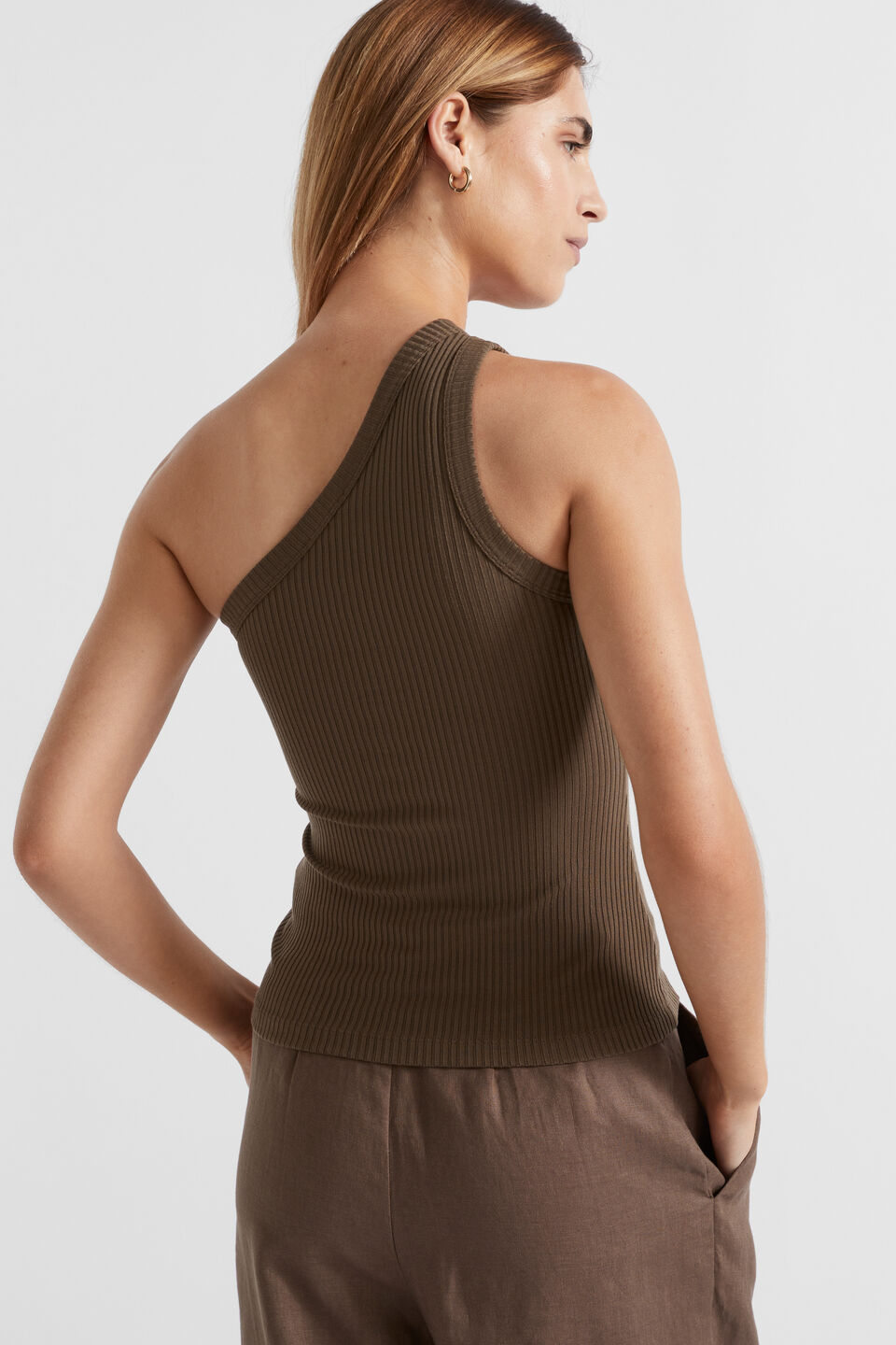 Rib One Shoulder Tank  Affogato