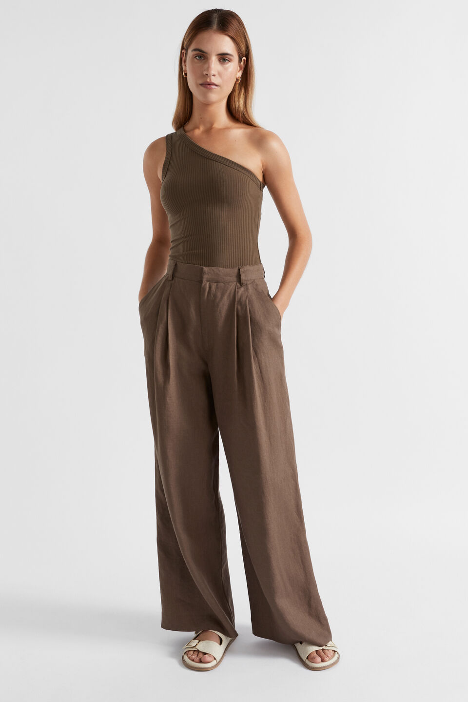 Rib One Shoulder Tank  Affogato
