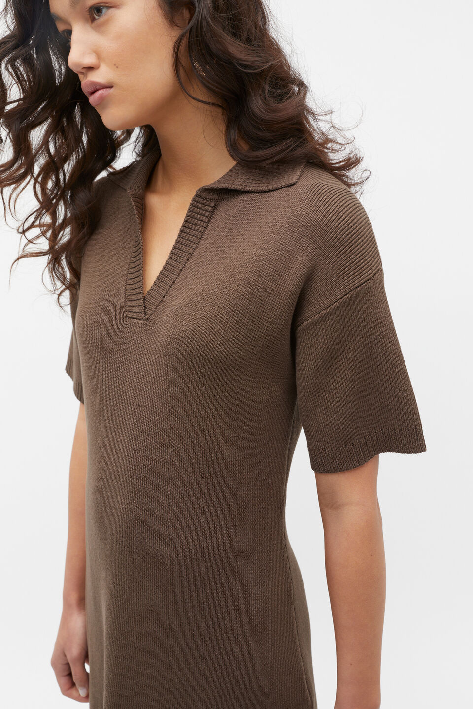Cotton Blend Polo Knit Dress  Affogato