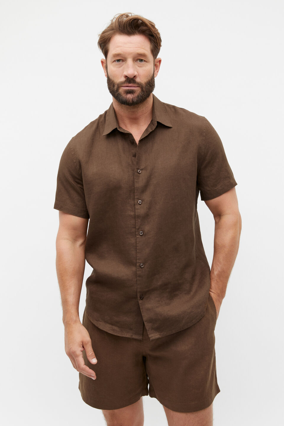 Short Sleeve Linen Shirt  Dark Praline