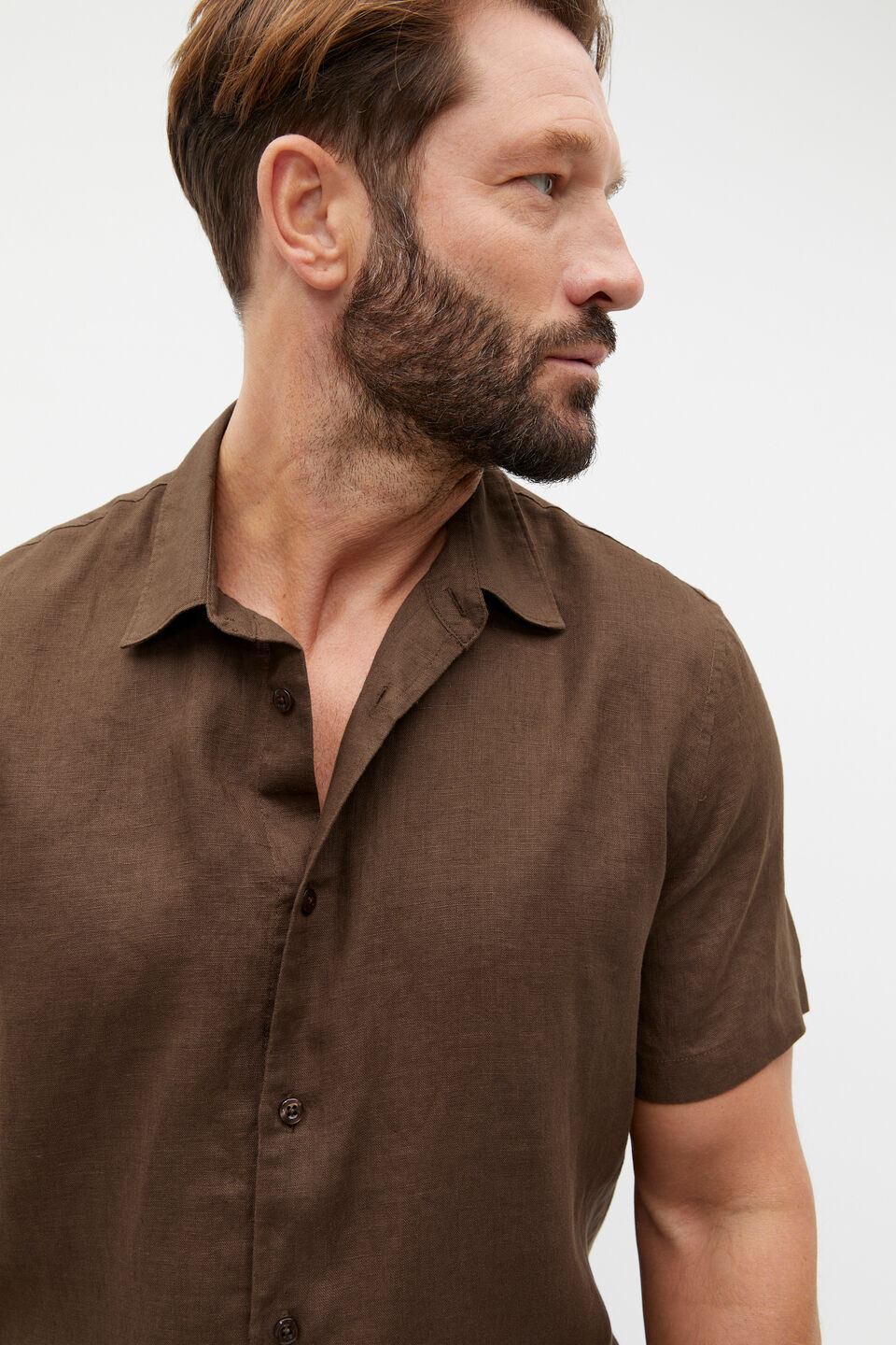 Short Sleeve Linen Shirt  Dark Praline