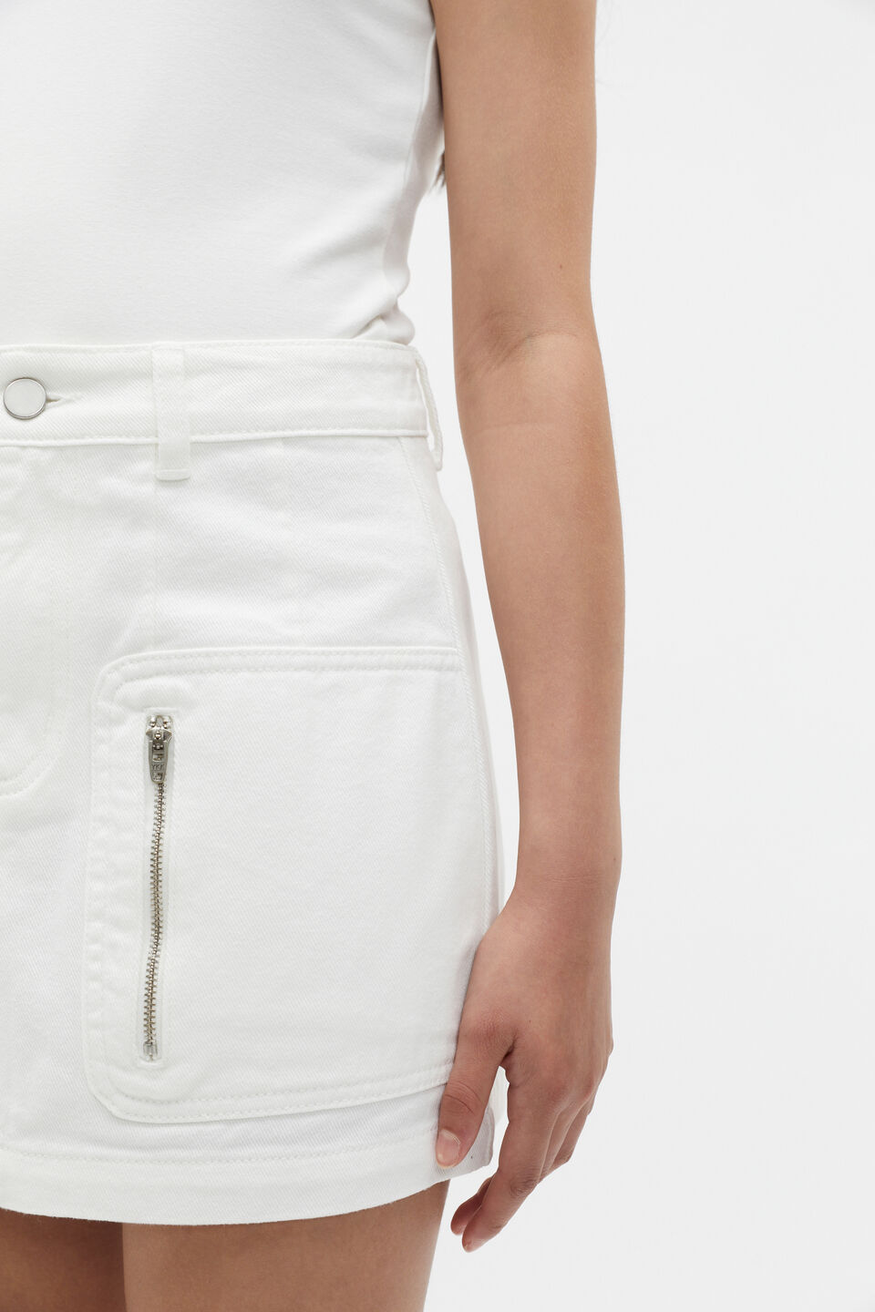 Cargo Denim Skirt  White