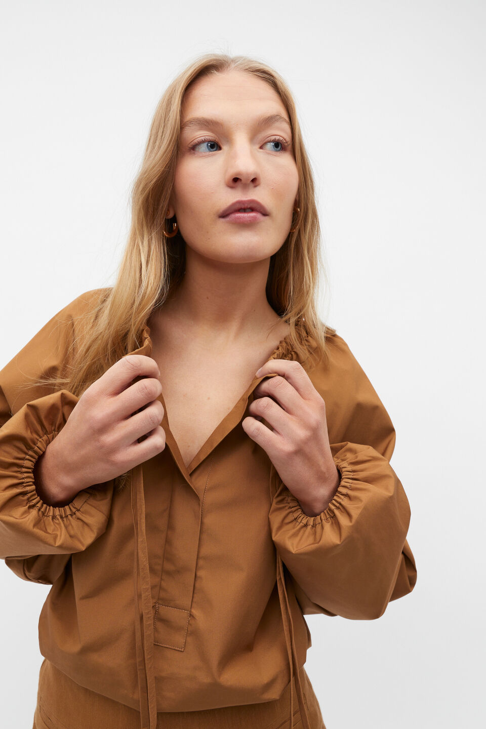 Tie Detail Poplin Blouse  Cinnamon Spice