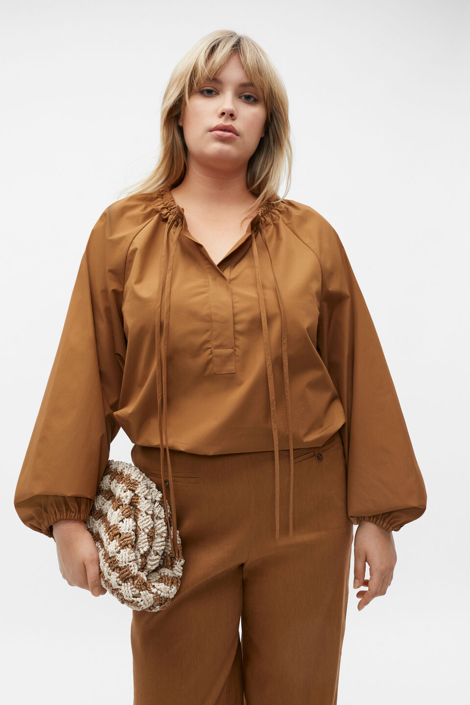 Tie Detail Poplin Blouse  Cinnamon Spice