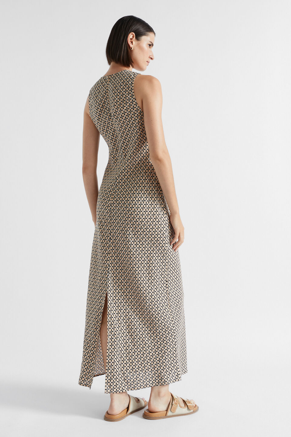 Linen Geo Midi Dress  Champagne Geo