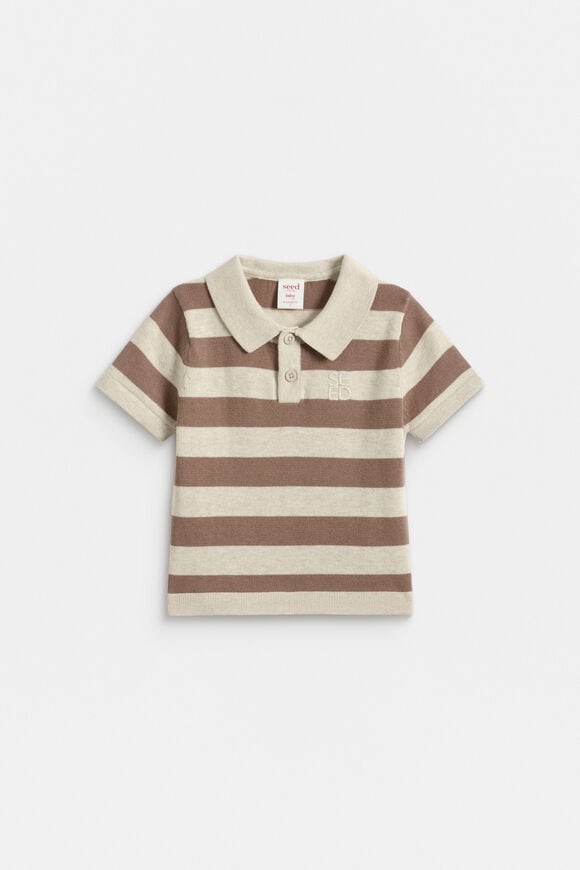 Stripe Knit Polo  Oat Marle  hi-res
