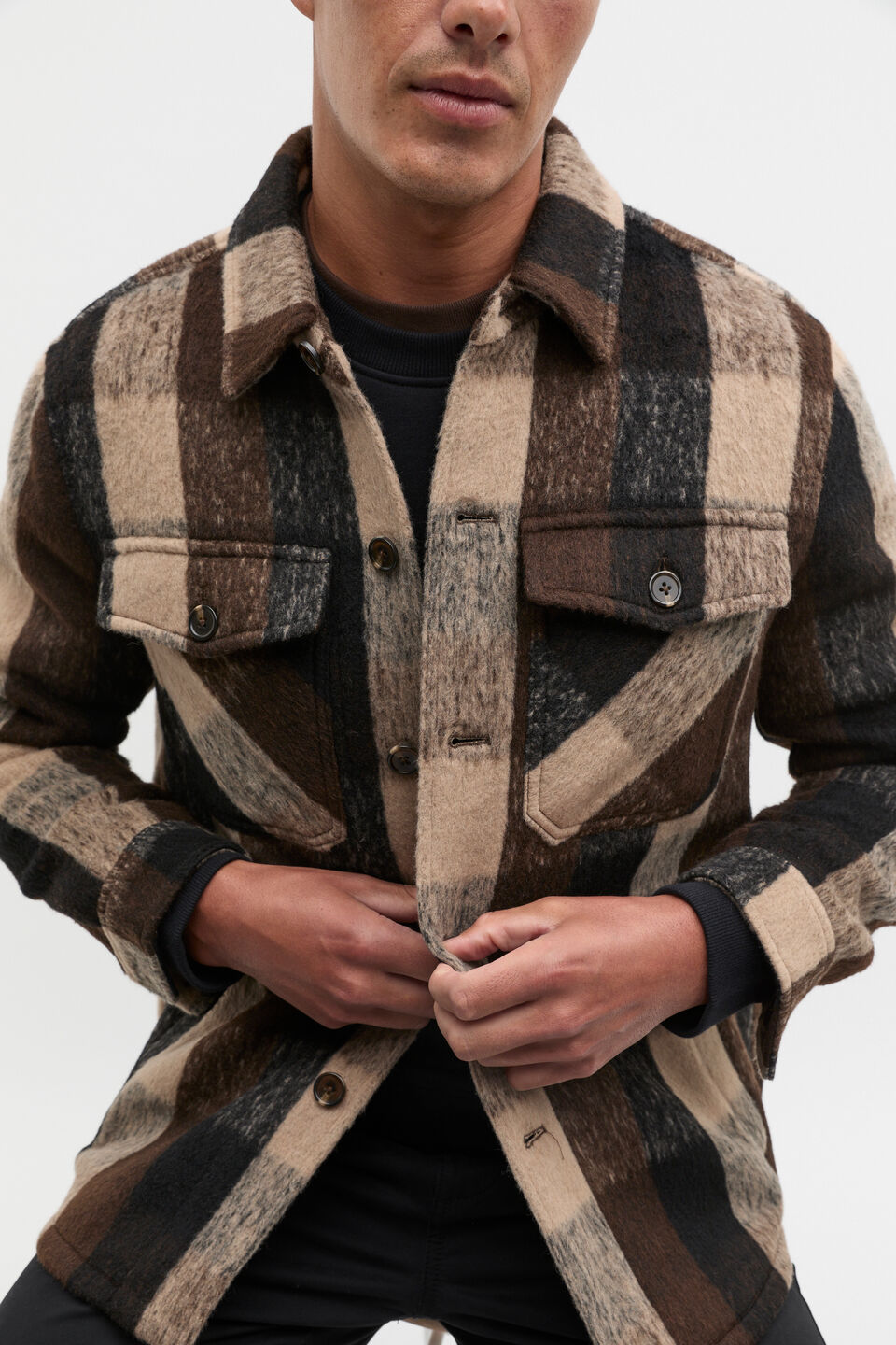 Brushed Check Overshirt  Dark Espresso
